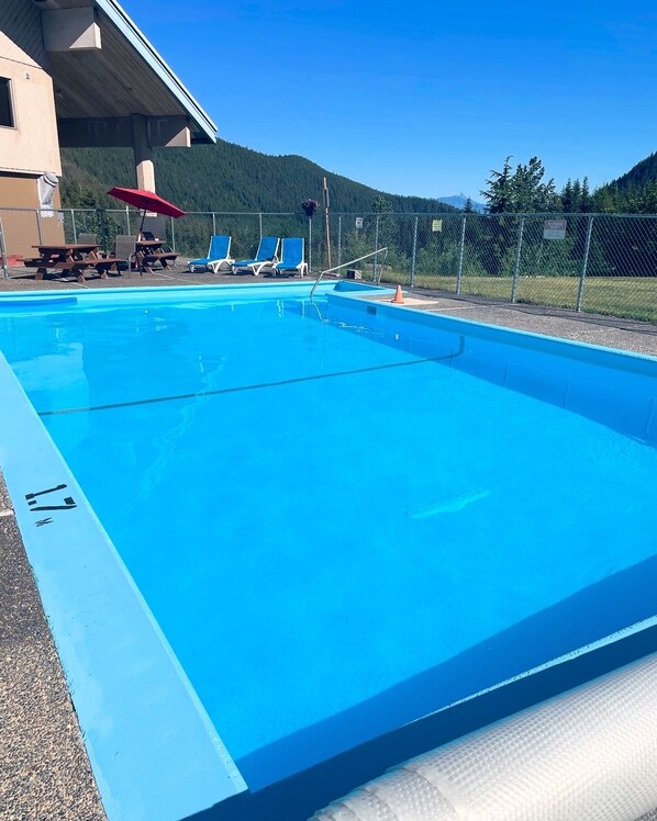 Outdoor heated pool open in July & August until Labour Day from 10am-9pm daily