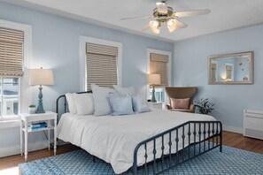 The sunny King bedroom on the 2nd floor overlooks the front of the house.