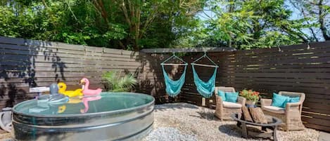 Stock Tank Pool, Fire Pit & Swings