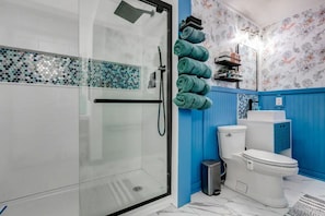 Endless Hot Water rainfall shower with plush towels