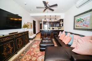 Living area and large flat screen TV