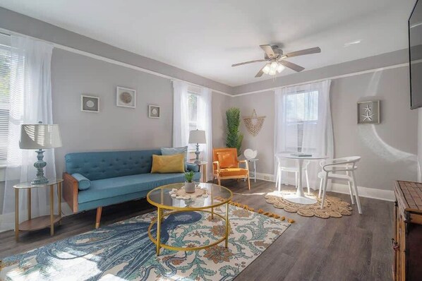 Relax in our beachy living room!