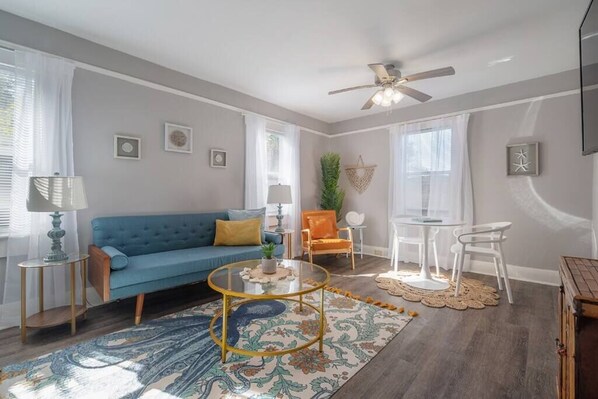 Hang out in our beach themed living room
