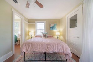 Queen bed, in bedroom 2