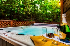 Relax in the back and soak in the hot tub.