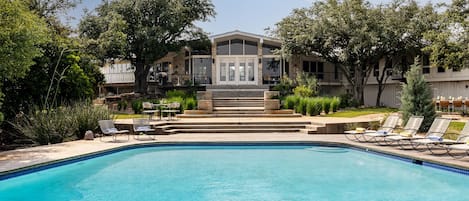 Pool with downtown view