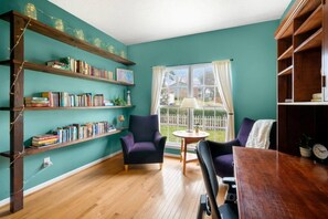 Get cozy in the library to read with some tea, or work from "home"