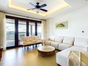 Living area with comfortable sofa, Ocean view