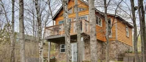 Lake side of cabin, deck with a view!