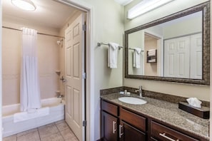 Get ready for your day in the lovely bathroom.