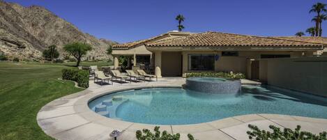 Large Pool with Cascading Spa and Cascading water wall