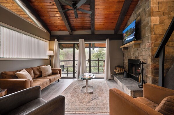Living room decorated in mountain modern 