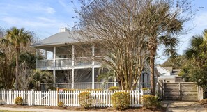 Ocean Facing Front of Home with Screened in First Floor Porch an