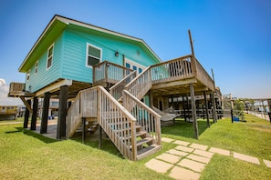 Stairs up to the home entry