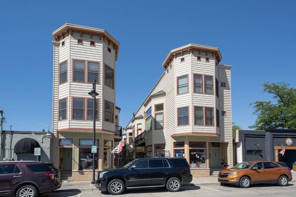 Front of condo, unit on the left