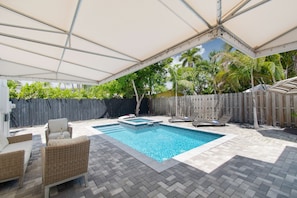 Covered patio makes it easy to stay cool in the shade.