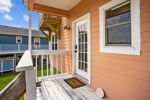 Our front door offers a smart lock for easy access.