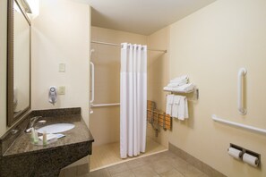 Freshen up in the bathroom after a day of adventure.