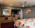 downstairs Kingbed dresser mirror chest smart TV windows scenic hillview sunset