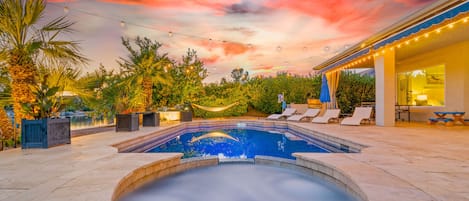 Amazing sunsets to enjoy while soaking in the hot tub or heated saltwater pool