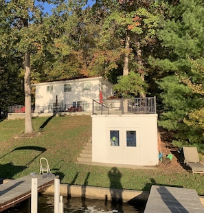 View of the home from the lake.  There are two docks for Guest use.