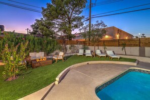 Fire Pit and Pool Lounge Chairs