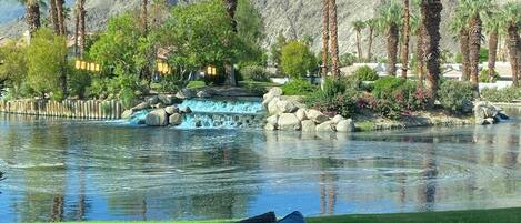 Lake, waterfall, and mountain views from both floors including bedrooms