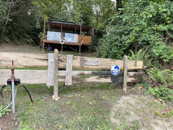 View of cabin from beach
