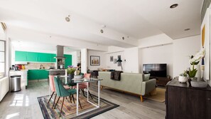 Open space kitchen, living and dining area