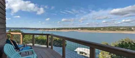 Step out onto the main deck and be greeted by the views of Lake Travis.