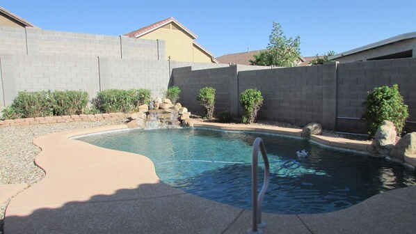 Private pool with waterfall