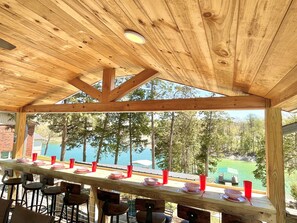 Bar top dining with views of the water