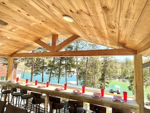 Bar top dining with views of the water