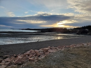 Sunset over the bay, across the street from the cottage