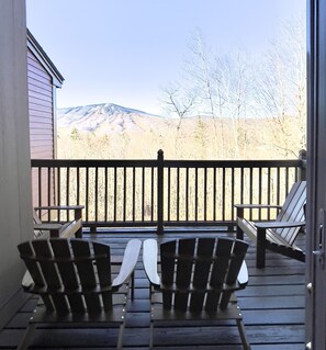 Upper deck w access from dining fits grill and 4 Adirondack armchairs 