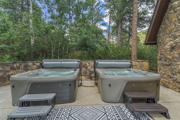 Take a dip in one of two community hot tubs.