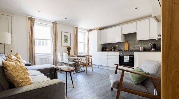 Open plan living room and kitchen