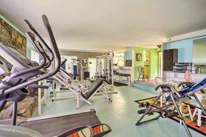 Expansive Home Gym | Decorative Fireplace | Stereo System | Flat-Screen TV
