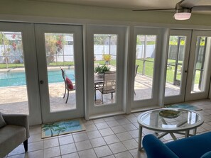 sunroom looking out at back yard 