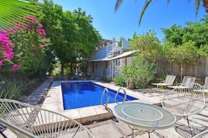 Super private patio with inground swimming pool