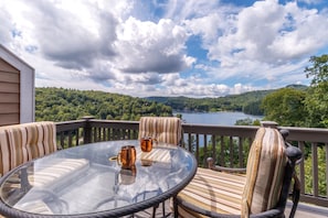 Main level private deck overlooking Lake Glenville and the mountains