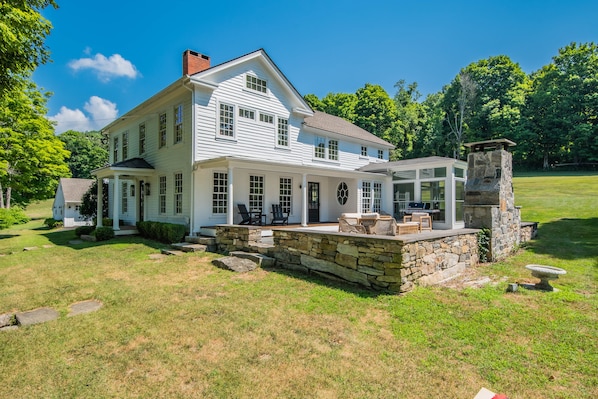 Historic 1750’s farmhouse w/hot tub, outdoor fireplace and gym.