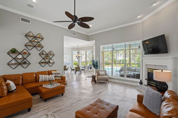 high ceilings and a spacious layout make it easy to feel comfortable and not crowded