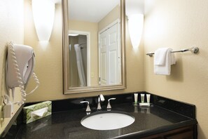 Freshen up in the bathroom after a day of adventure.