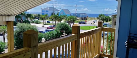 Beach view from patio.  Just cross the street and you're there!