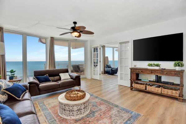 floor-to-ceiling windows on the open ocean