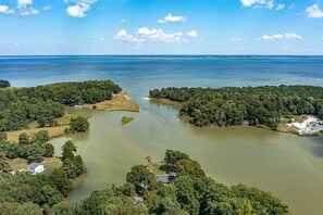 Above Lazarus Point parking lot onto the Potomac River & Chesapeake Bay.