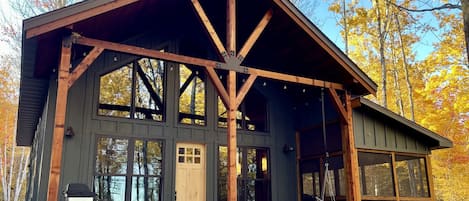 Just incredible design! The cedar beams give Cedar Ridge its name. And provide a perfect frame for the incredible views of the property's woods and views of the big lake.