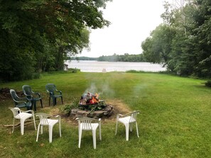 shared fire pit and lake access