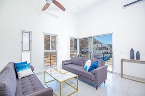 2 large sofas and seating area on terrace